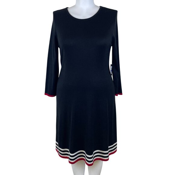 JH Women's Black Striped Hem A-Line Dress 3/4 Sleeve Sz XL - New - Picture 6 of 11